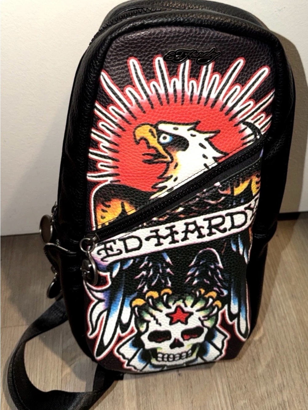Ed Hardy Black Eagle SkullSling Bag Crossbody Backpack Y2K (NWT)